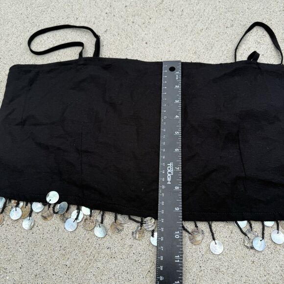 JASON WU Mother Of Pearl Beaded Sea Shell Linen Rayon Crop Top black NWT Size 8 - Picture 3 of 10